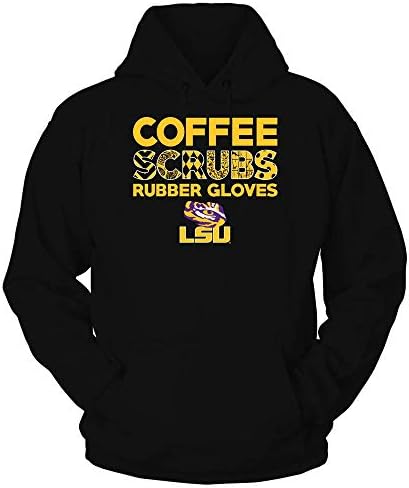 T -shirt FanPrint LSU Tigers - Enfermeira - Luvas de borracha Scrubs de café - Slogan Patter