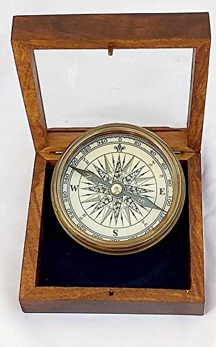 Antigo Brass Vintage 3 Poema Compass marítimo personalizado artesanal com caixa de madeira Dia dos pais