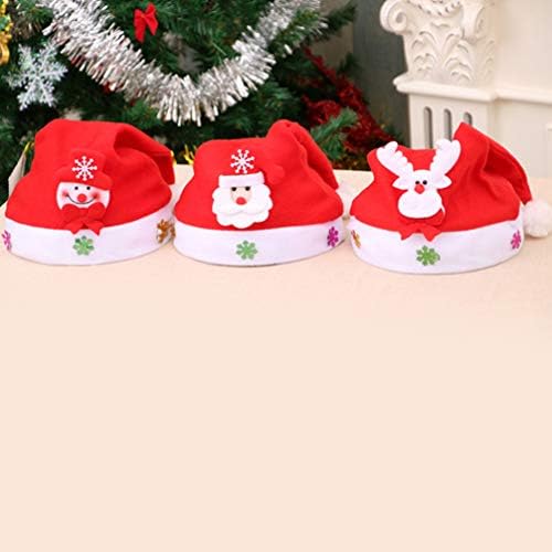 Amofun Red Santa Hat 3pcs Chapéu de Natal Vermelho Papai Noel Padrão de Snow Bones Elk Festas Funas Férias Capas