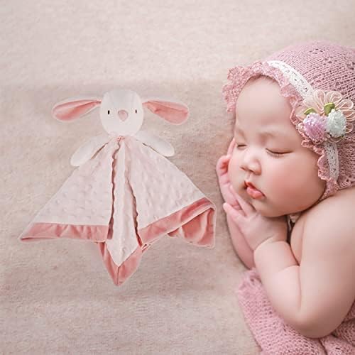 Taggart White ＆ Clanta de segurança de coelho rosa com animal de pelúcia para bebê super macio, tecido de ponta minky