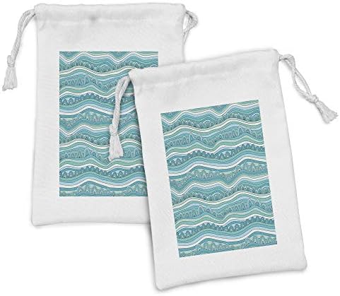 Conjunto de bolsas de tecido azul e branco lunarable de 2, ornamento do oceano inspirado no mar de onda de estilo desenhado