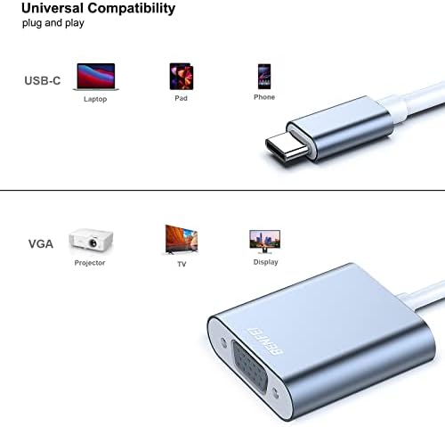 Adaptador de pacote Benfei USB-C para VGA 2, Thunderbolt 3 para VGA Adaptador Male para Feminino Conversor Compatível