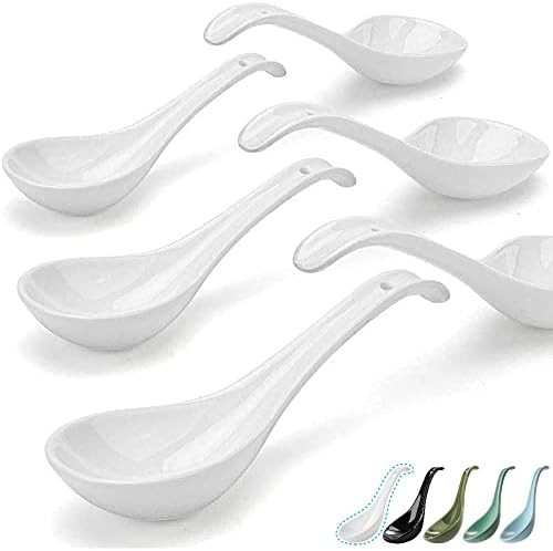 Artena Branco Branco de 6,75 polegadas Sopa asiática Spoons Conjunto de 6, colheres de porcelana ultra -fina, colheres de sopa de