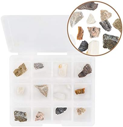 AMSCOPE - Kit de amostras de rocha mineral de 12 peças para microscópios, educação científica, geologia para estudantes,