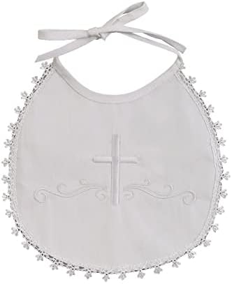 Batismo Branco Menino Bibs - Batismo de Batismo de Algodão Batismo com Cruzado Bordado - Presentes e Acessórios Batismais