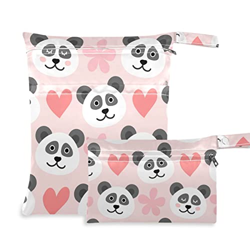 Xigua Panda Saco seco molhado 2 Pacote à prova d'água Bolsa de fraldas de pano pendurado com dois zíper para fraldas, maiô, roupa