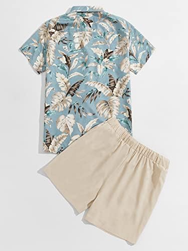 Roupas de duas peças de fioxa para homens camisa de impressão tropical aleatória e shorts de cordão