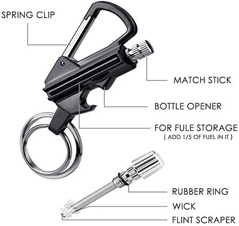 Yusud 2 Pack Keychain Bottle abridor para homens, partida permanente com partida de fogo dual lateral, partida de fósforo