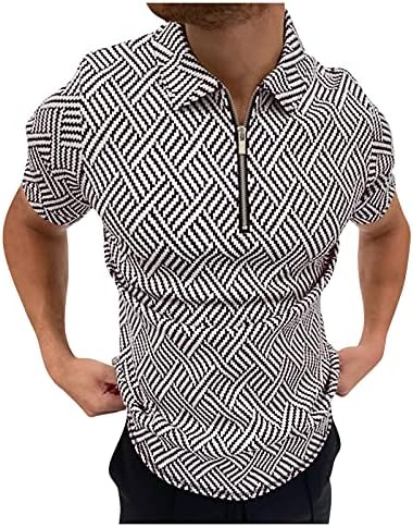 T-shirt de golfe masculino zíper casual colarinho de gole de henry tops henringbone pólo de camisa de pólo de pólo de manga