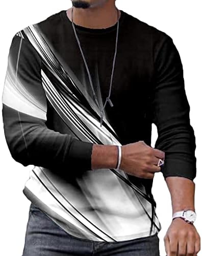 Camiseta para a moda longa masculina Tops 3D Imprimir impressão de gola fita Crew pescoço Casual Casual Pullover