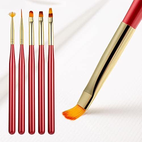 Trexd 5pcs Red Gel Extension Brush Unhiner Liner Manicure Manicure Tools de pintura de desenho