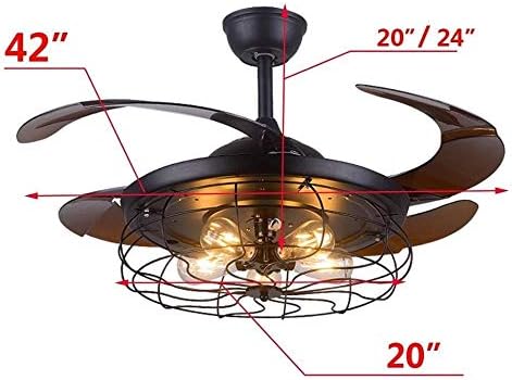 Tabrãos de teto Cutyz com lâmpadas, fã de teto da indústria Luz de lâminas retráteis Lâmpadas Remoto E27 Base Base Led Chandelier