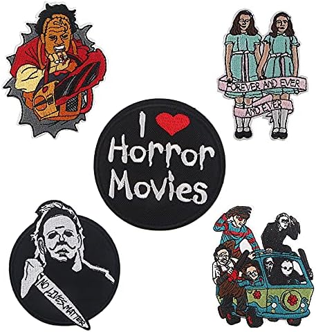 5pcs Horror Movie Halloween Ferro bordado em patches. Leatherface clássico patches.Michael Myers Pach bordado.