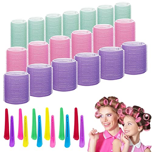 JORPETS 30 PCS Conjunto de rolos de cabelo, 18 PCs Golhe de cabelos auto -agarrar rolos, 12 PCs Clipes de cabelos penteados