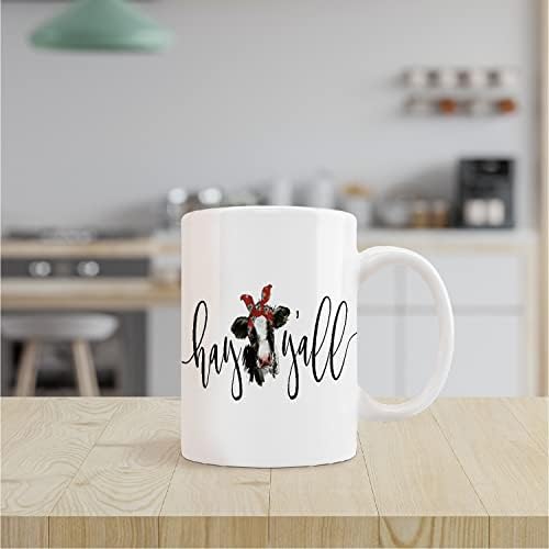 Kunlisa engraçada Copa de caneca de vaca floral, hay y'all assinando caneca cerâmica-11oz de café caneca de chá, presentes para