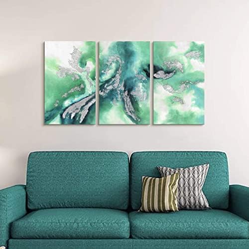 Green Abstract Canvas Arte da parede: Grandes 3 peças Turquesa Pintura moderna Picture Emerald Picture Picture Contemporary