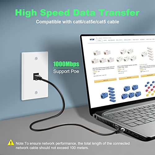 VCE Ul listado Cat6 RJ45 Keystone Jack INLINE Coupler 5 -Pack, fêmea para fêmea Ethernet Extender - White