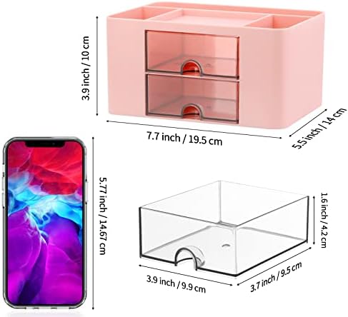 Leture Organizador da mesa com 2 gavetas, plástico para desktop caneta lápis Caixa de armazenamento para mesa para mesa,