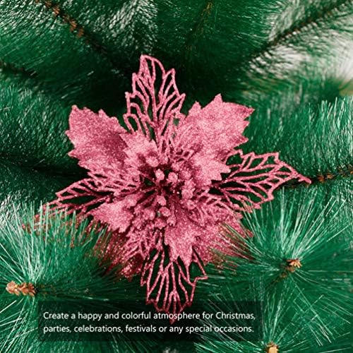 Besportble 9pcs Christmas Poinsettia Glitter Flor Artificial para Holiday Frinas de Holida de Treça Garland Decoração da