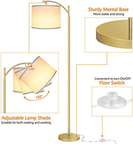 Lâmpada de piso Rottogoon com lâmpada LED de 3ccc, lâmpada para sala de estar com tom de lâmpada branca, luminária