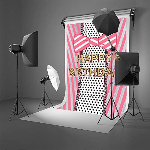 Pink Stripes Black Dots BOWNOT Photography Beddrop for Girls Theme Birthday Party, 9x6ft, meninas surpresa no fundo do