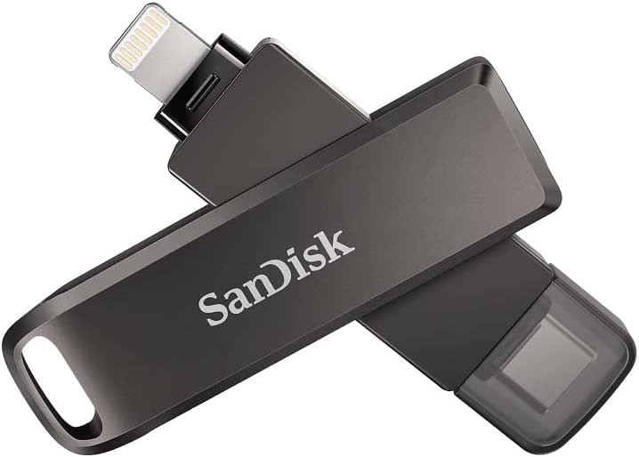 Sandisk 256 GB ixpand Luxe Dual Flash Drive para iPhone, iPad Lightning e USB-C Pacote SDIX70N-256G com cordão Goram