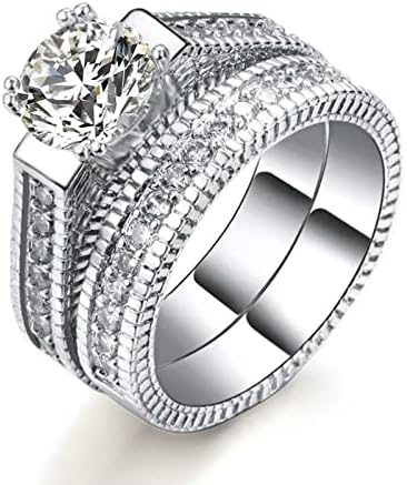 Prata cúbica zircônia de noiva strass circular de oito garras anel de noivado anel de noivado de diamante completo anel
