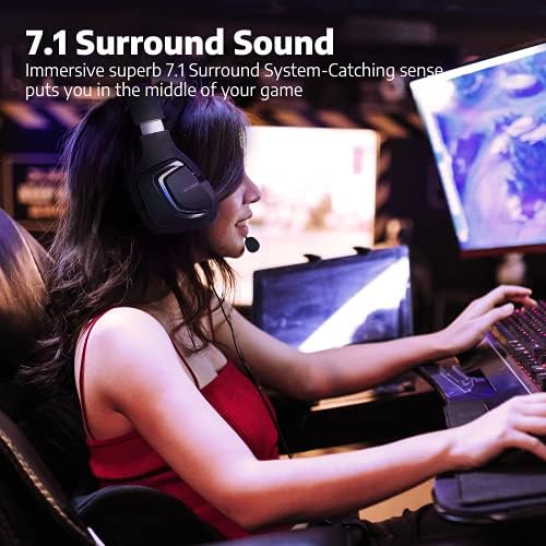 Fone de ouvido de jogos com fio Aihoor com som surround 7.1, microfone destacável, volume em linha e controle de mudo,
