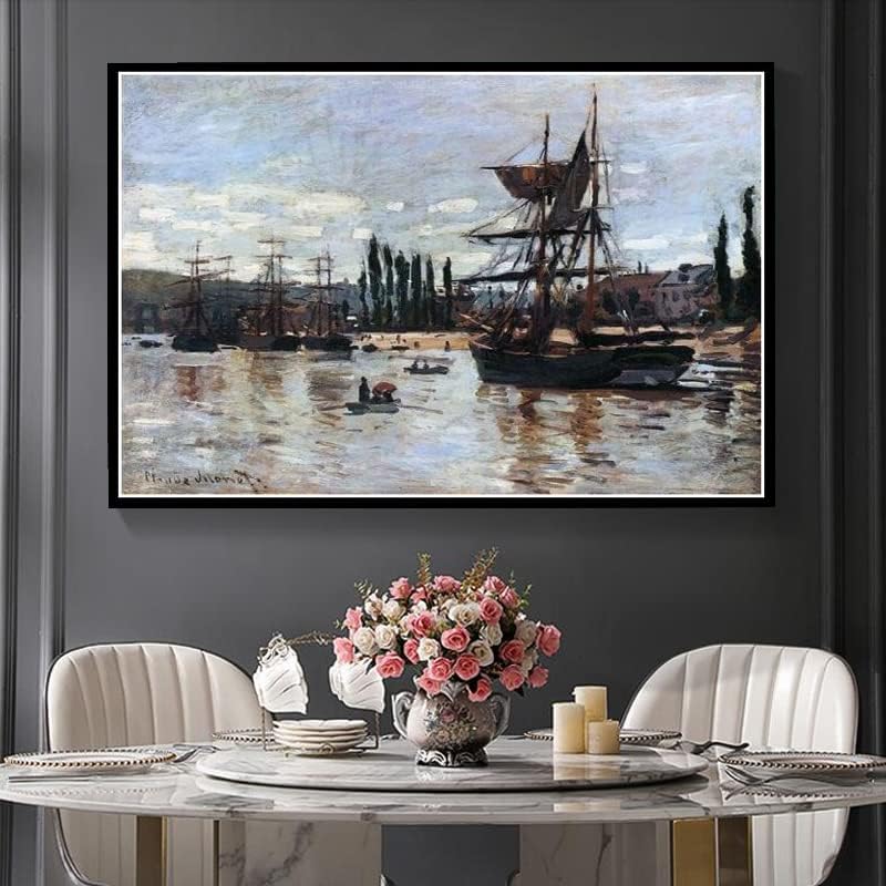 Barcos no porto de Honfleur Painting de Claude Monet Diy Diamond Painting Kits para adultos, kit de pintura de diamante