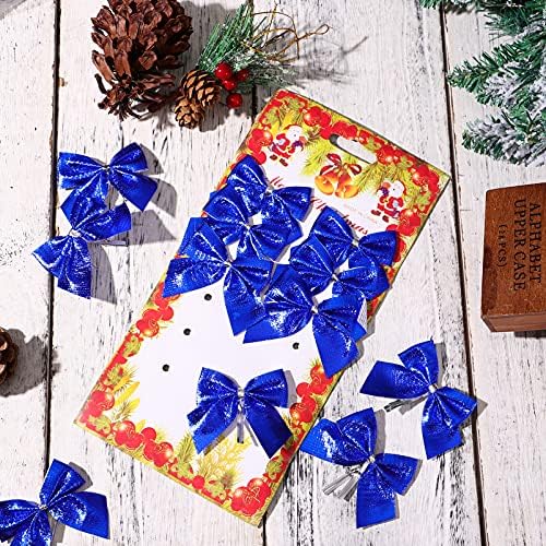 Boldes de embrulho de presente Kesyoo 60pcs mini arcos de natal arboriza christmas arestão bowknots azul decoração