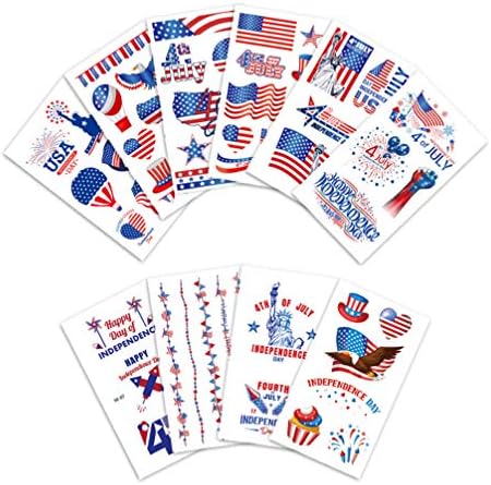 Valiclud 20 folhas patrióticas Tattoos temporários American Bandle Tattoo Stickers Quarto de julho do dia da independência