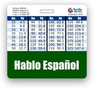 HABLO ESPAñol Badge Buddy Horizontal com Gráficos de conversão de altura e peso
