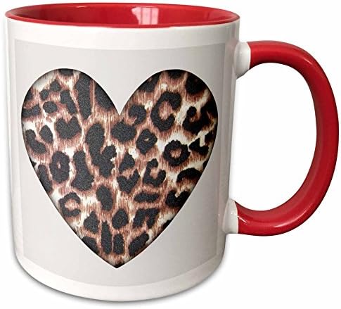 3drose Heart Leopard Animal Print Moda Cerâmica Caneca, 11 oz, Vermelho/Branco