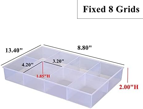 BANGQIAO 2 PACK fixos 8 grades bandeja de classificação de plástico transparente e caixa de recipiente de caixa de divisor