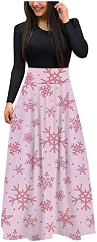 Mulheres maxi vestido longo vestido de Natal elegante e elegante manga longa o pescoço a-line swing notury growns vestidos de