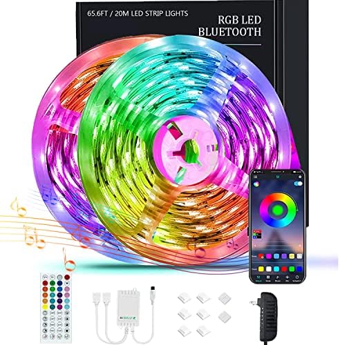 Luzes de tira LED Bluetooth de 65,6 pés para o quarto, Smart Music Sync Color Alteração 5050 RGB LEDS LUZES LIVRES KITS REMOTO