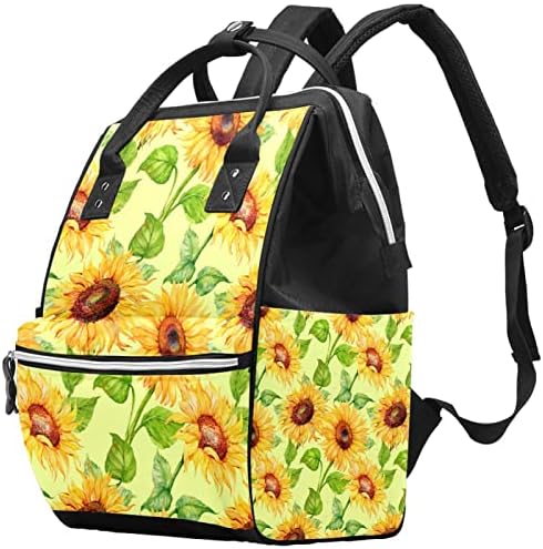 Mochila de viagem Guerotkr, bolsas de fraldas, bolsa de fraldas da mochila, padrão amarelo de planta de flor de girassol