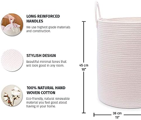 Organihaus White Cotton Clope Basket para cobertores | Cesta de lavanderia bebê | Cestas altas para armazenamento | Grande