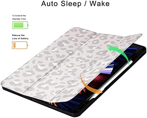 Tampa de proteção de leopardo cinza para iPad 10,2 polegadas 2019 2020 2021 com porta -lápis Pocket Pocket Auto Sleep Case