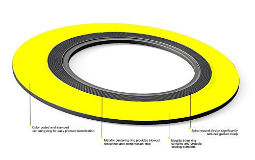 SERLING SEAL 9000IR24304GR300X6 304 Junta de ferida em espiral em aço inoxidável com anel interno de 304Ss e enchimento