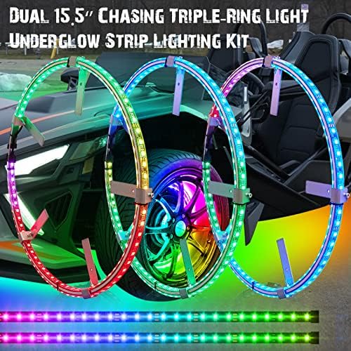 Perseguições de motocicletas de 3,5 de 15,5 Rodas de moto de 3 rodas Led Wheel Underglow Ringue de aro de aro com RF/App, 2x 24