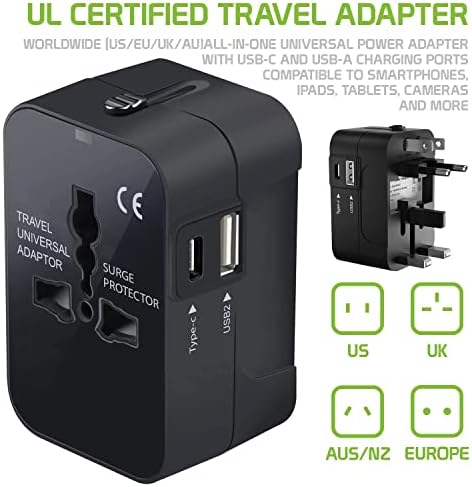Viagem USB Plus International Power Adapter Compatível com a Samsung SM-T210 para energia mundial para 3 dispositivos USB TypeC,