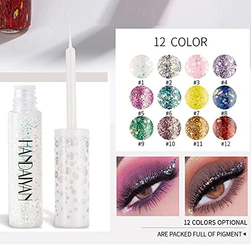 12 Cores Diamond Shimmer Liquid Eyeshadow, colorido Metallic Glitter Liquid Shadow Pen Pen à prova d'água Longa Longa Maquiagem