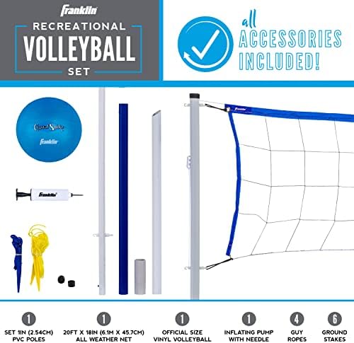 Conjunto de vôlei esportivo de Franklin - Conjunto de rede de vôlei de praia e quintal - rede portátil de vôlei e bola com postes e
