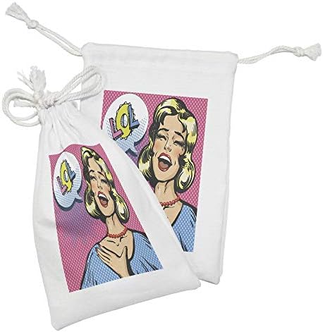 Bolsa de tecido de Ambesonne lol, conjunto de 2, rindo da mulher alta com olhos fechados Pop Art Young Lady and Comic Speech Bubble,