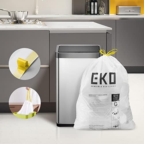 Rolo Eko Easy-Disense de 60 contagem de sacos de lixo de cozinha de cordão extra-forte-21 galões de 60 pacote, branco,