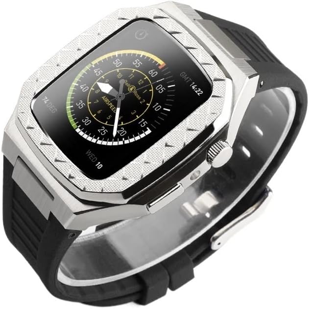 XNWKF Compatível com Apple Watch Band 44/45mm Série 4/5/6/se com cinta de caixa, bandas iwatch de aço inoxidável com