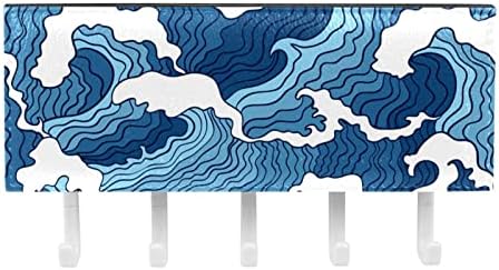 Padrão de onda do mar Azul White Color Key Titular para parede com organizador de correio, rack de chave autônoma com