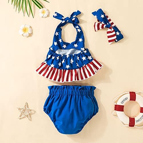 Xbgqasu Little Baby Gift 4th-of-July Girls Stars Roupa Tops 6m-24m Bandas de cabeça colete colete infantil shorts