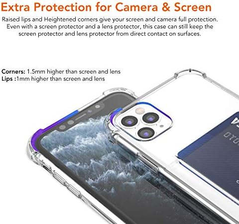 ANHONG UPGRADE iPhone 11 Pro Clear Case com suporte de cartão, Slim Fit Protetive Protective Soft TPU Rubber Gel Shock-Ambsorbing